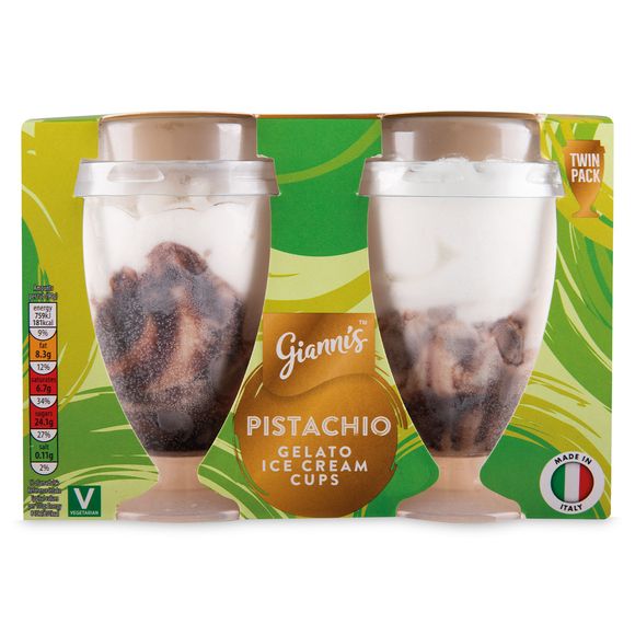 Gianni's Pistachio Gelato Ice Cream Cups 2x90g